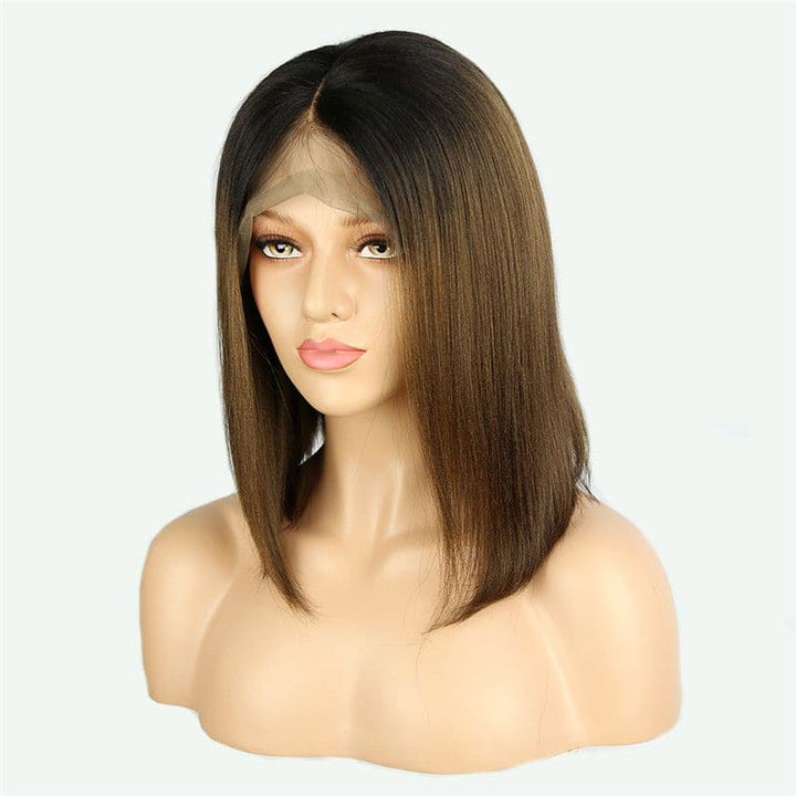 Transparent BOB #T1B-4 Brown Yaky Straight 13x4 Lace Front Wig3