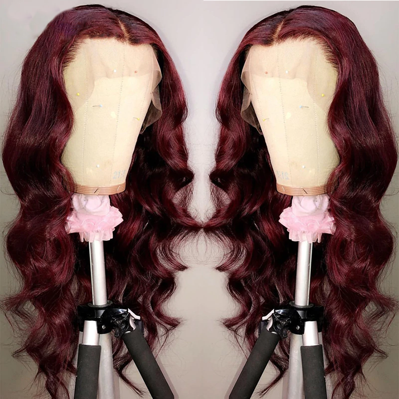 Transparent Lace #99J Burgundy Body Wave Lace Front Wig BCT#99J