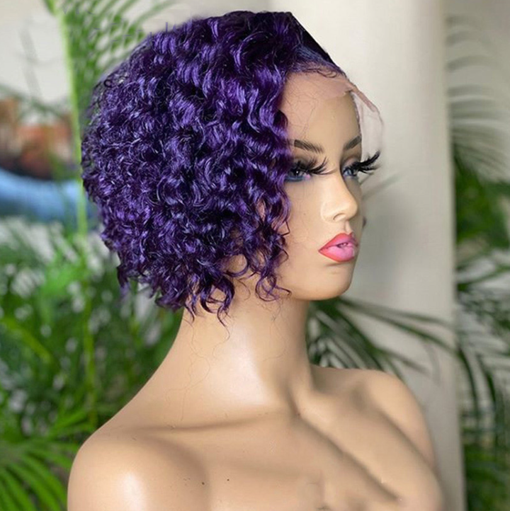 Pre-Styled Lace front Purple Pixie Cut Curly BOB Lace Wig PCCT1364