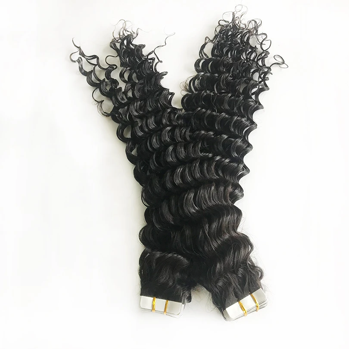 deep wave tape in hair extensions for black hair