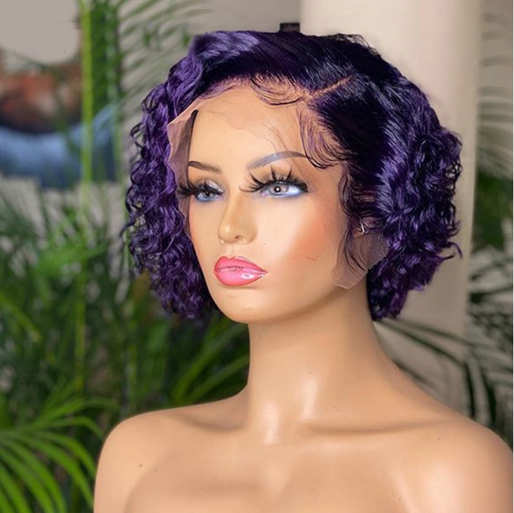 Pre-Styled Lace front Purple Pixie Cut Curly BOB Lace Wig PCCT1364