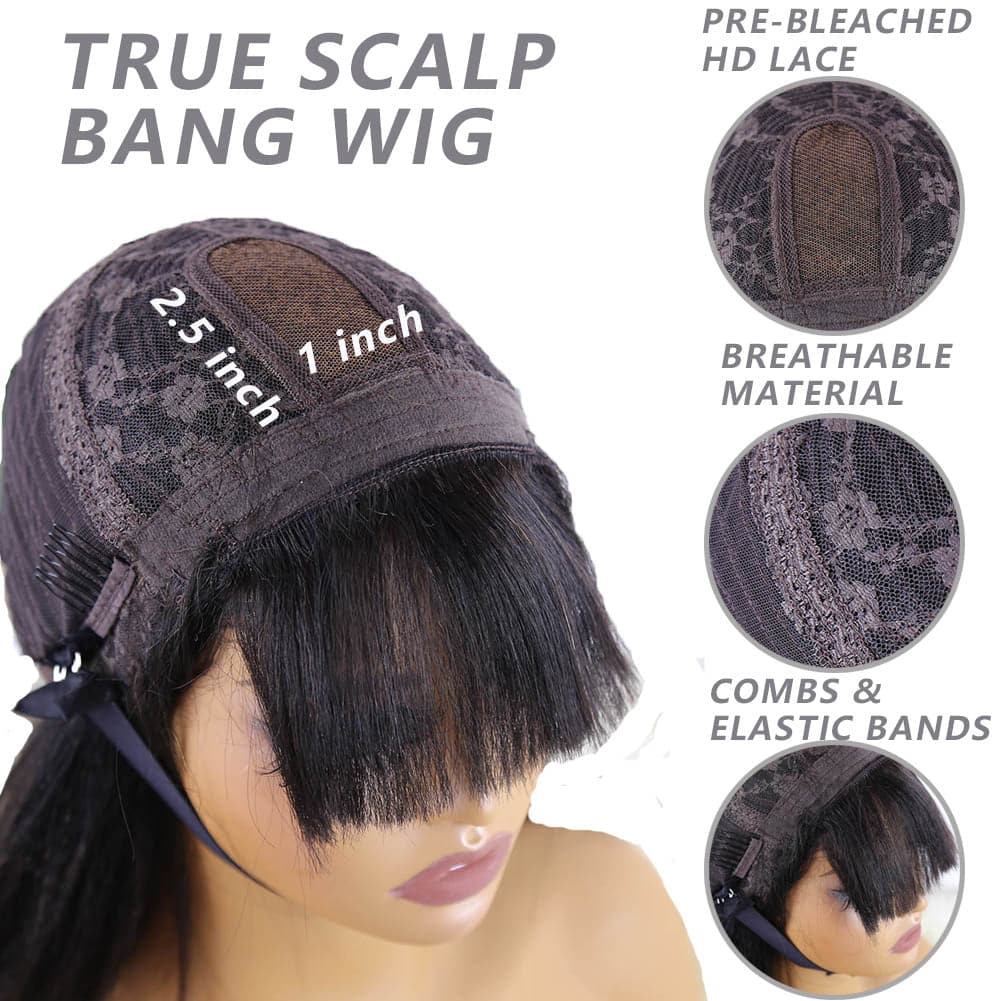 Realistic Scalp Yaki Straight Blunt Cut Wig with Bang RSY-1