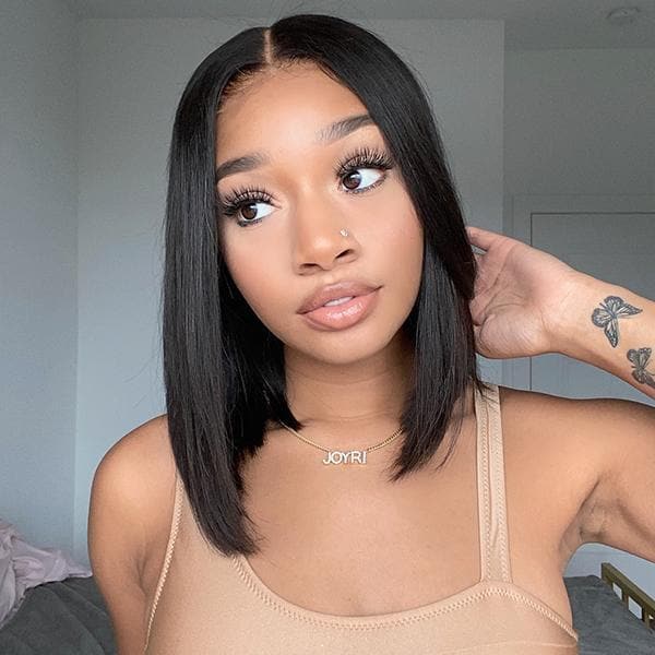 5x5 Lace Closure Wig Blunt Cut Silky Straight BOB  BOBST55