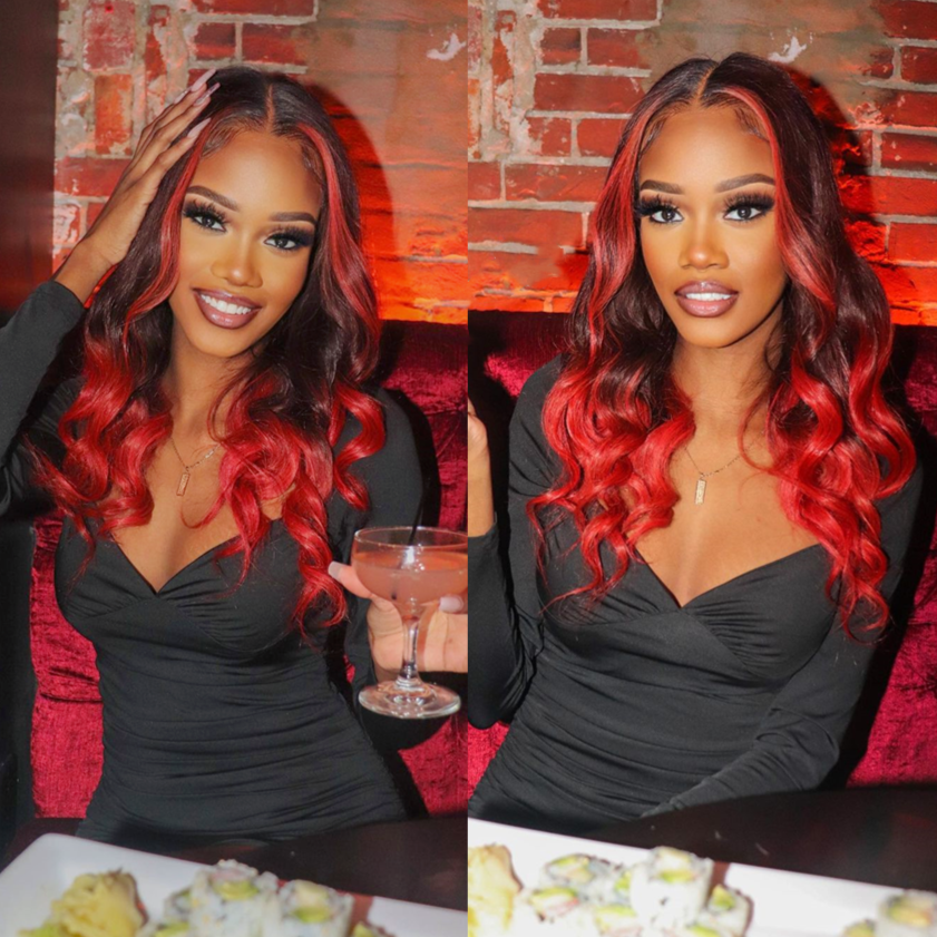 Ombre Burgundy and Red Body Wave Lace Front Wig BWSTR