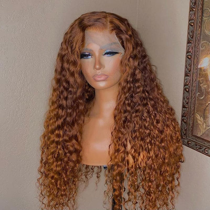 Dark Ginger Water Wave 5x5 Lace Closure Wig Human Hair HD55LW