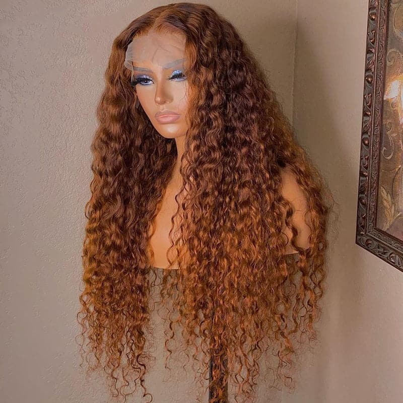 Dark Ginger Water Wave 5x5 Lace Closure Wig Human Hair HD55LW