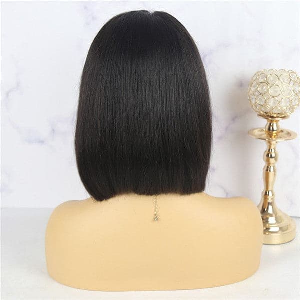 Pre Plucked Blunt Cut Silky Straight BOB With Bangs HD Lace Front Wig 10AOBCT