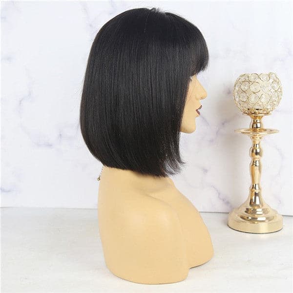 Pre Plucked Blunt Cut Silky Straight BOB With Bangs HD Lace Front Wig 10AOBCT