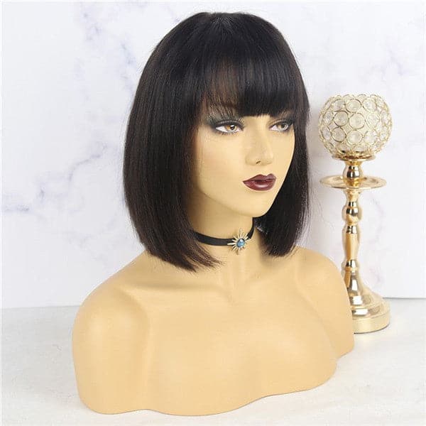 Pre Plucked Blunt Cut Silky Straight BOB With Bangs HD Lace Front Wig 10AOBCT