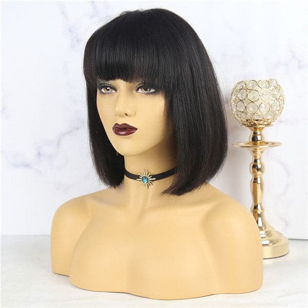 Pre Plucked Blunt Cut Silky Straight BOB With Bangs HD Lace Front Wig 10AOBCT