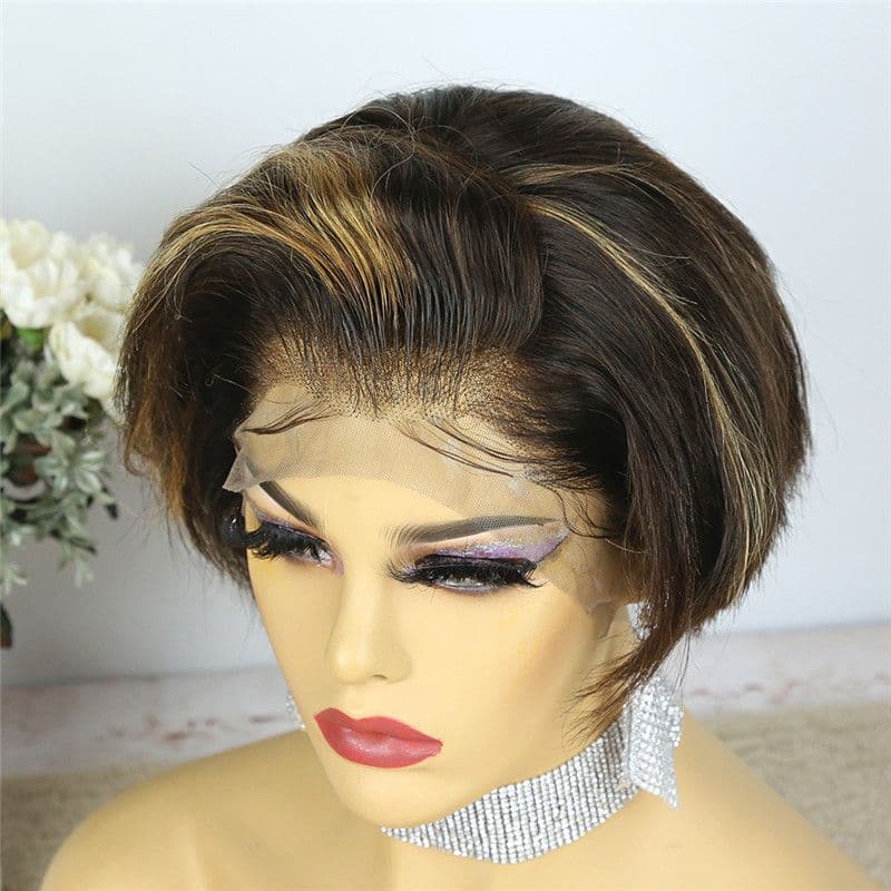 Highlighted #4/27 Pixie Cut Layered Straight BOB Lace Wig OBCT427