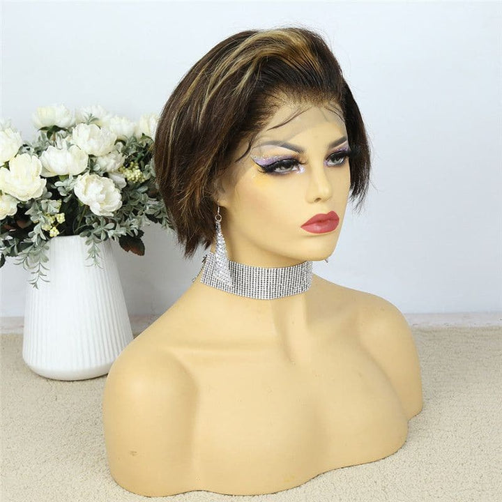Highlighted #4/27 Pixie Cut Layered Straight BOB Lace Wig OBCT427
