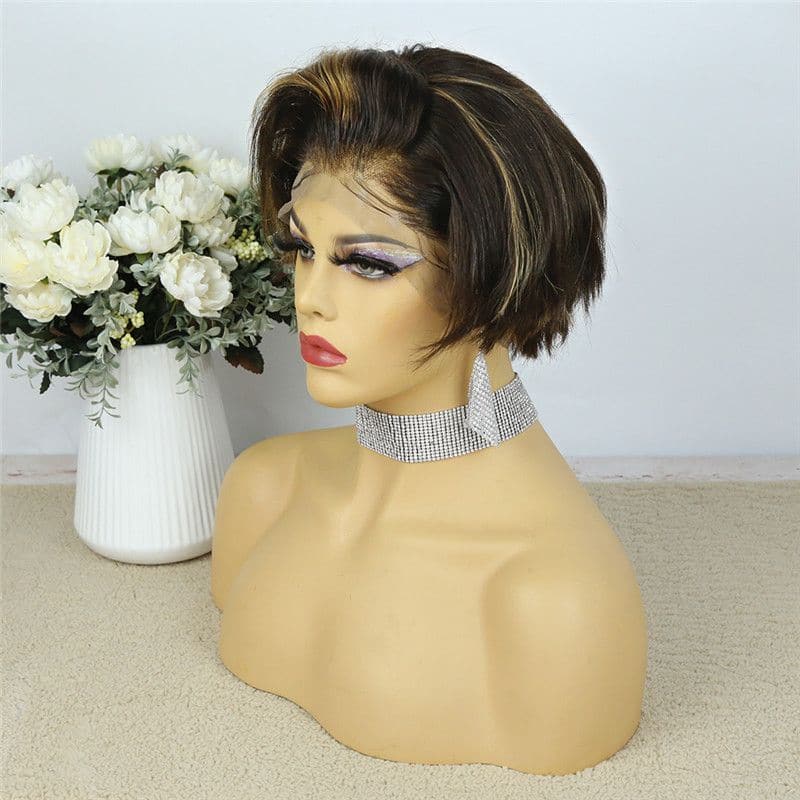 Highlighted #4/27 Pixie Cut Layered Straight BOB Lace Wig OBCT427
