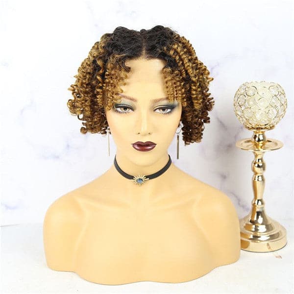 Pre Plucked #1B/Ginger Wand Curl Bob With Bangs 13x6 Lace Front Wig AOBJC-1
