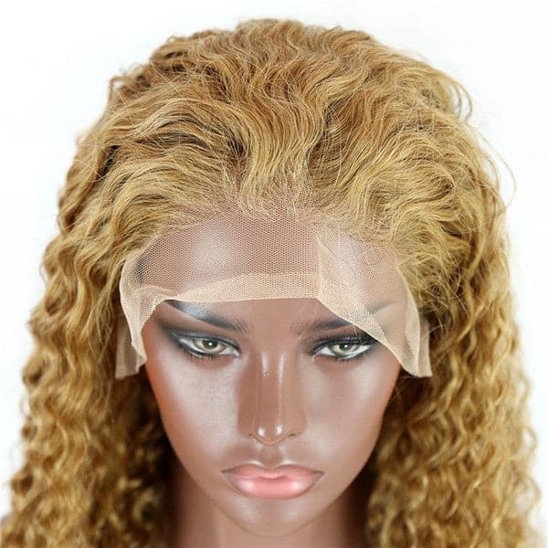 honey blonde curly lace front wig