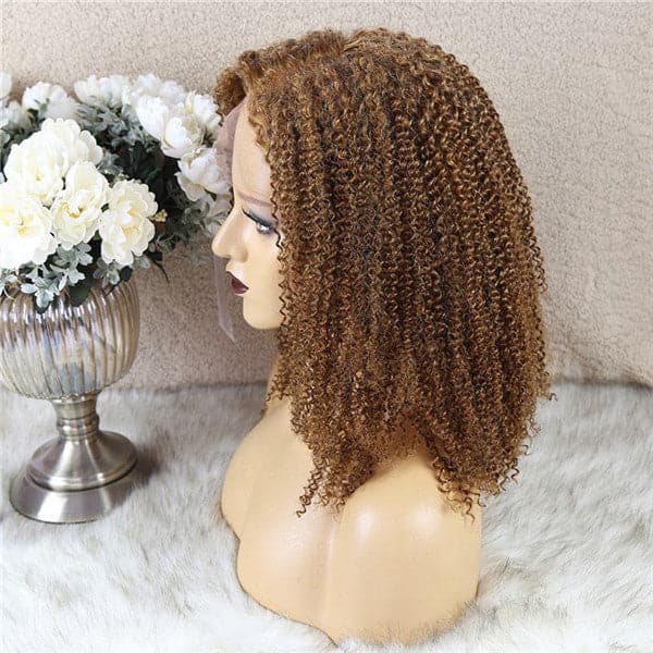 Pre Plucked Colored #30 Afro Kinky Curly 13x6 Lace Front BOB Wig TBAF30-1