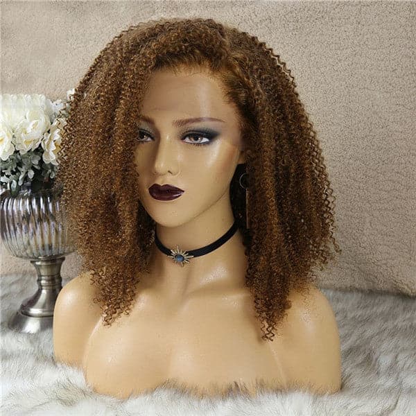 Pre Plucked Colored #30 Afro Kinky Curly 13x6 Lace Front BOB Wig TBAF30-1