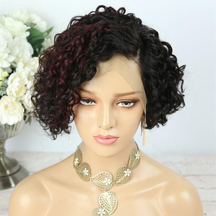 Highlight Brown Pixie Cut Curly BOB Lace Wig PXXB02