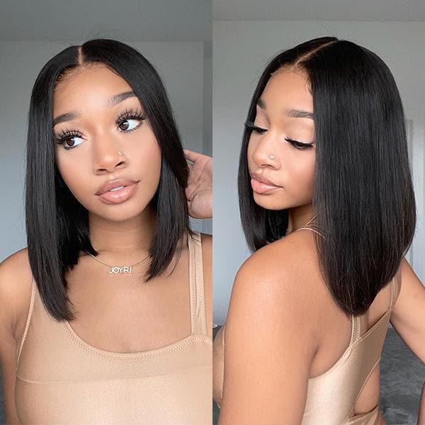 5x5 Lace Closure Wig Blunt Cut Silky Straight BOB  BOBST55