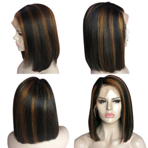 Pre Plucked Natural Color With Highlights 13x6 Lace Front BOB Wig 10AOBTC