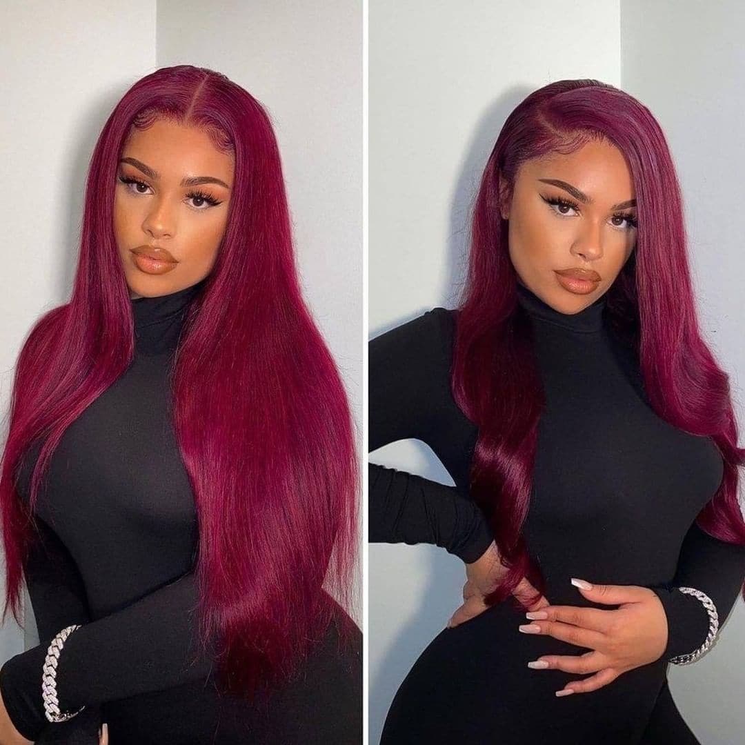 Transparent Lace #99J Burgundy Body Wave Lace Front Wig BCT#99J