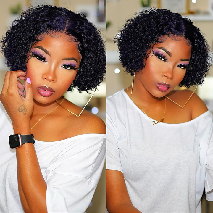 Pre-Styled Lace front Purple Pixie Cut Curly BOB Lace Wig PCCT1364