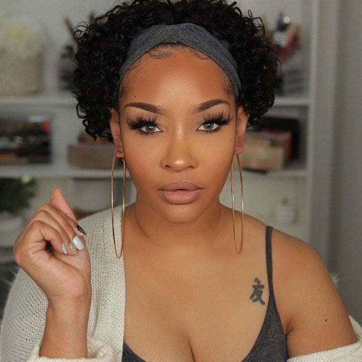 Headband Wig Pixie Cut Deep Curly Human Hair HBPXX02