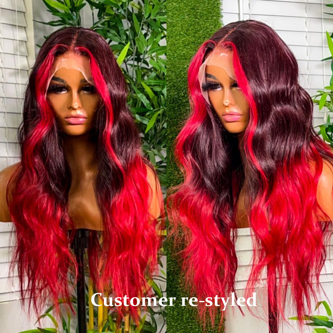 Ombre Burgundy and Red Body Wave Lace Front Wig BWSTR